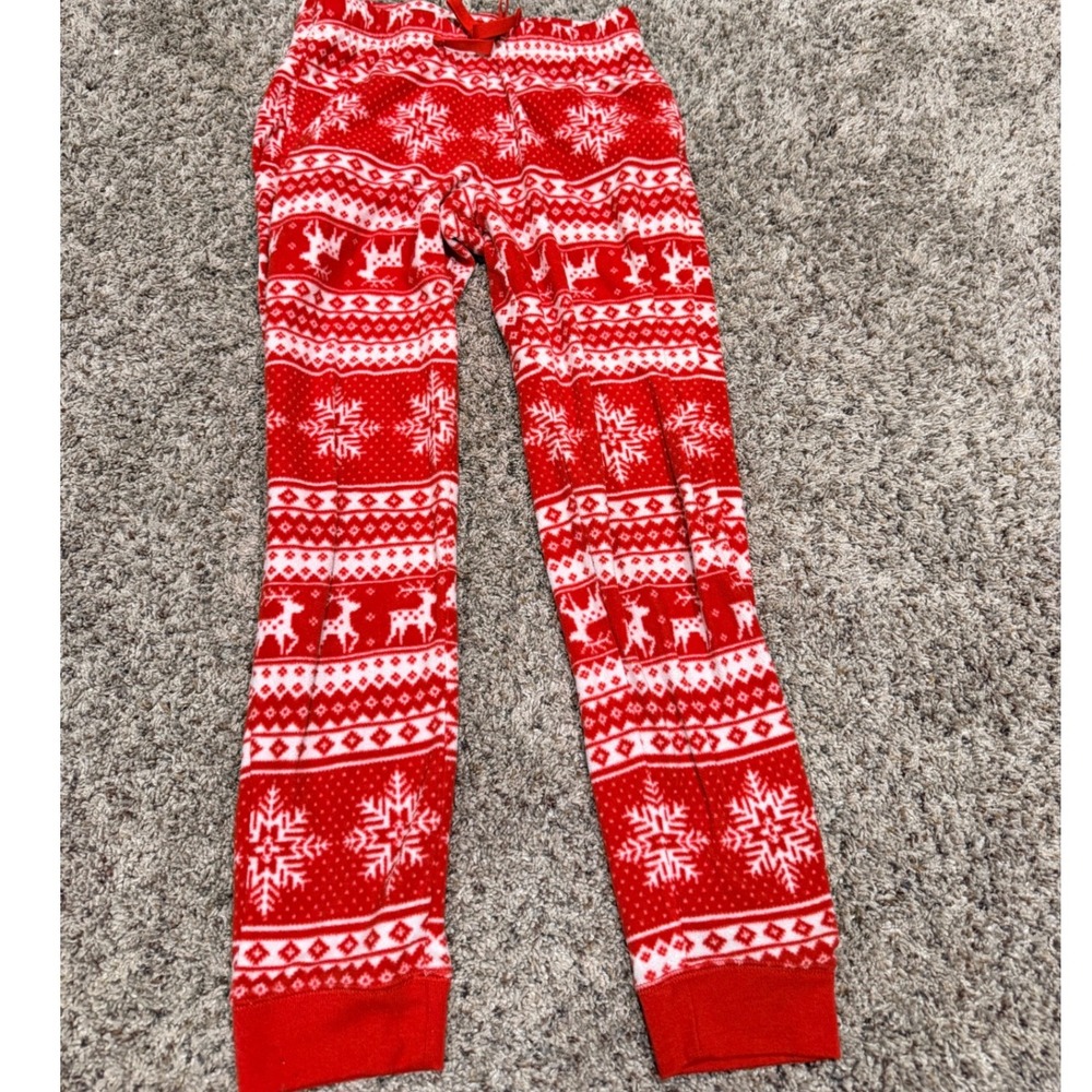 Old Navy Girls Red Fair Isle Snowflake Reindeer Fleece Pajama Pants Size L 10-12